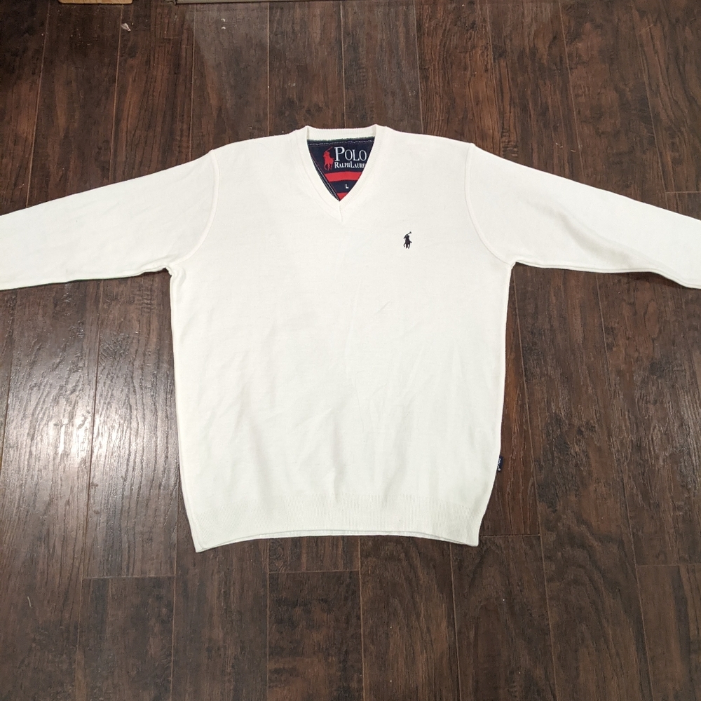Polo Ralph Lauren wool v neck sweater L white